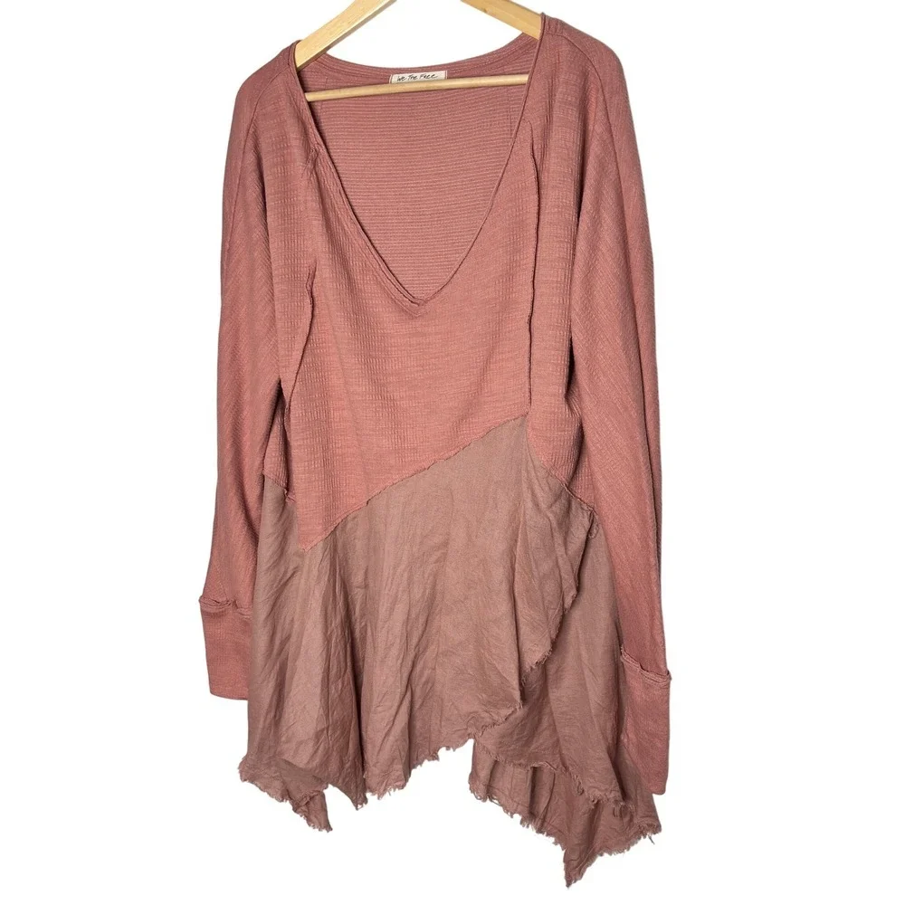 We The Free Coming In Hot Long Sleeve Tunic Trapeze Hem V Neck Oversized Size S - Picture 3 of 13